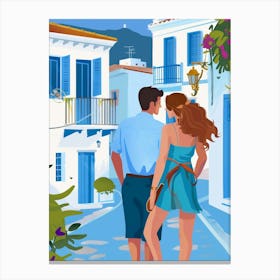 Couple Walking Down The Street In Greece Canvas Print