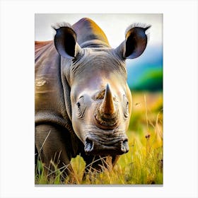 Rhino In The Grass Canvas Print