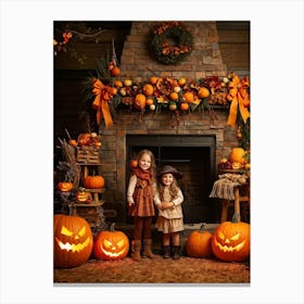 Autumn Decor Layout Integrates Thanksgiving And Halloween Themes Spooky Pumpkins Nestled Between C (3) Canvas Print