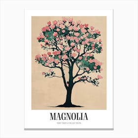 Magnolia Tree Colourful Illustration 3 Poster Canvas Print