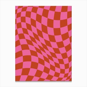 Warped Checker Pink Red Canvas Print