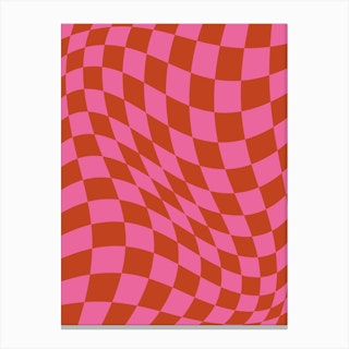 Warped Checker Pink Red Canvas Print