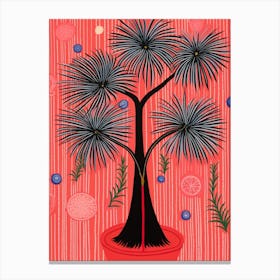 Pink And Red Plant Illustration Ponytail Palm 6 Canvas Print