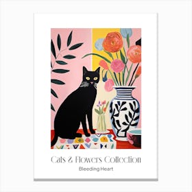 Cats & Flowers Collection Bleeding Heart Flower Vase And A Cat, A Painting In The Style Of Matisse 2 Canvas Print