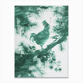 Green Ink Painting Of A Hen And Chicken Fern 3 Canvas Print