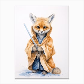 Baby Fox Kit As A Jedi Watercolour 4 Canvas Print