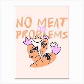 No Meat No Problems - Illustrated Design Template For Vegan Enthusiasts With Cartoonish Carrots - green, food, vegetables 1 Canvas Print