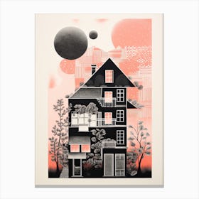 A House In Kyoto, Abstract Risograph Style 1 Canvas Print