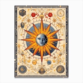 Detailed Sun Tarot Card Style Canvas Print