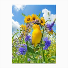 Yellow Warbler In A Meadow Art Canvas Print