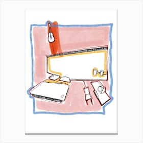 Love And A Guitar In A Pink Bedroom Canvas Print