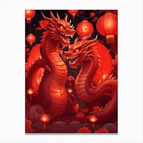 Two Red Dragons With Lanterns 1 Canvas Print