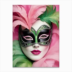 A Woman In A Carnival Mask, Pink And Black (41) Canvas Print
