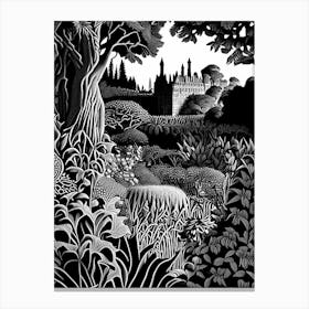 Powis Castle Gardens, United Kingdom Linocut Black And White Vintage Canvas Print