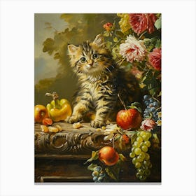 Kitten With Fruit Rococo Inspired 1 Canvas Print