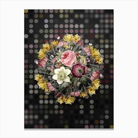 Vintage Anemone Rose Flower Wreath on Dot Bokeh Pattern n.0833 Canvas Print