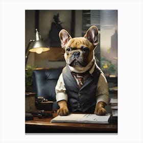 French Bulldog In Office Canvas Print