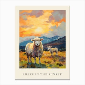 Scottish Highland Sheep In The Sunset Impressionism Style Canvas Print