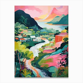 Lake Mountain Town Travel Painting Housewarming Canvas Print