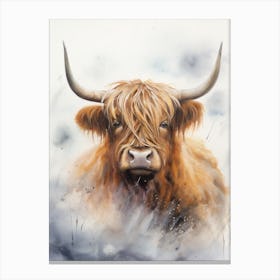 Watercolour Of Highland Cow In The Rain 2 Canvas Print