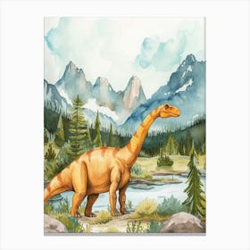 Watercolour Of A Edmontosaurus Dinosaur 3 Canvas Print