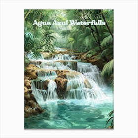 Agua Azul Waterfalls Nature Travel Art Illustration Canvas Print