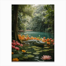 Alligator In The Jungle Print Canvas Print