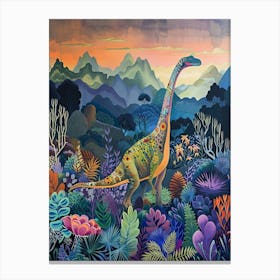 Colourful Dinosaur Pattern Drawing In The Mountains 1 Canvas Print