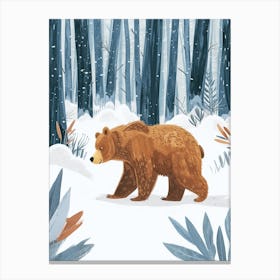 Brown Bear Walking Through A Snow Covered Forest Storybook Illustration 5 Canvas Print