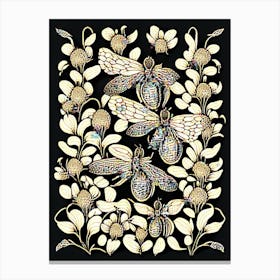 Colony Of Bees Black William Morris Style Canvas Print