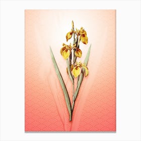 Irises Vintage Botanical in Peach Fuzz Seigaiha Wave Pattern n.0223 Canvas Print