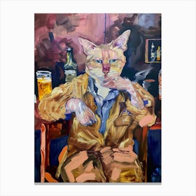 Animal Party: Crumpled Cute Critters with Cocktails and Cigars Cat In A Bar Canvas Print