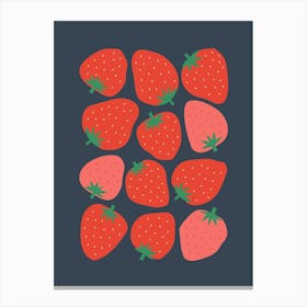 Strawberries Print Navy Blue And Red 01 Canvas Print