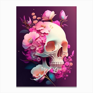 Skull With Cosmic Themes 5 Pink Vintage Floral Canvas Print