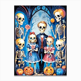 Cute Halloween Skeleton Family Painting (18) Canvas Print