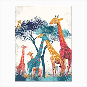 Giraffe Herd Under The Tree Watercolour 8 Canvas Print