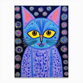 A Blue Cat in Gond Painting Style Canvas Print