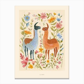 Folksy Floral Animal Drawing Llama Poster Canvas Print