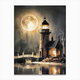 Lighthouse At Night Canvas Print