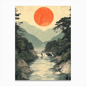 Sun Rising Over A River Canvas Print