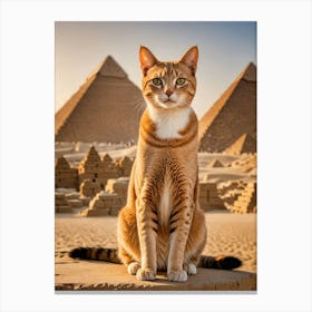 Paws Around the Globe: A Cat’s Landmark Adventure Cat In Front Of Pyramids Canvas Print