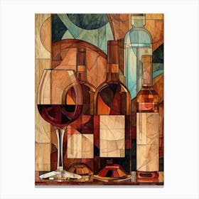 Art Deco Geometric Wine & Bottles Illustration Canvas Print