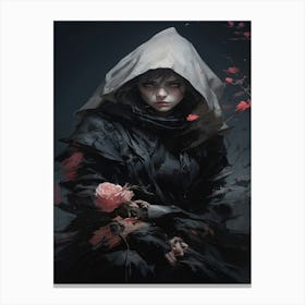 Dark Girl With Roses Canvas Print