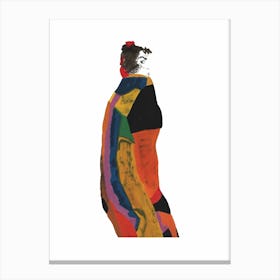 Egon Schiele Inspired Woman In A Colorful Dress Coat Canvas Print