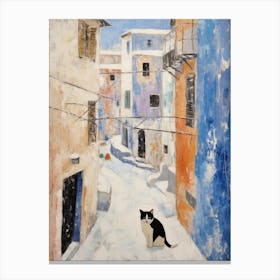 Cat In The Streets Of Dubrovnik   Croatia With Snow Canvas Print