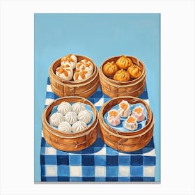 Dim Sum Selection Blue Checkered 2 Canvas Print