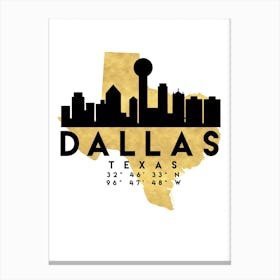Dallas Texas Silhouette City Skyline Map Canvas Print