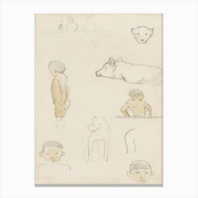 Sketches Of Standing Figures And Animals, Paul Gauguin Canvas Print