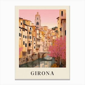 Girona Spain 1 Vintage Pink Travel Illustration Poster Canvas Print