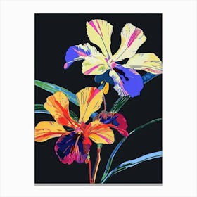 Neon Flowers On Black Wild Pansy 2 Canvas Print